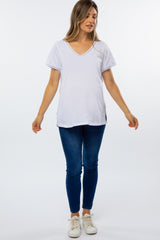 White Eyelet Accent Short Sleeve Maternity Top