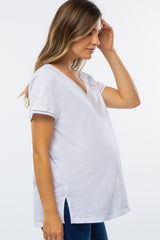 White Eyelet Accent Short Sleeve Maternity Top