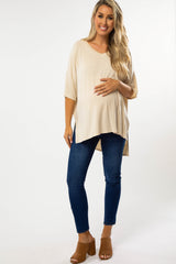 Taupe Hi-Low Dolman Sleeve Maternity Top