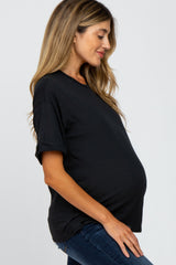 Black Short Cuff Sleeve Maternity Top