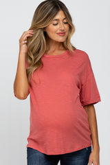 Rust Short Cuff Sleeve Maternity Top