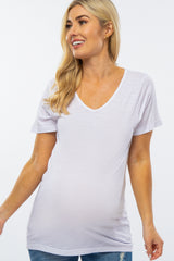 White V-Neck Maternity T Shirt