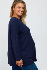 Navy Long Dolman Sleeve Plus Maternity Top