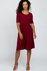 Burgundy Short Sleeve Babydoll Dress