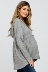 Heather Grey Waffle Knit Hooded Maternity Peplum Top
