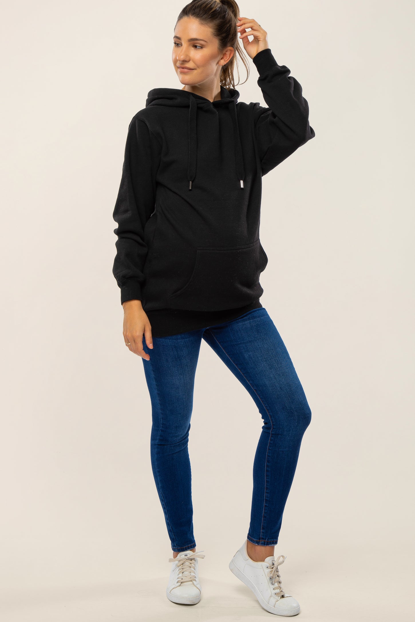 Black Oversized Maternity Hooded Sweatshirt