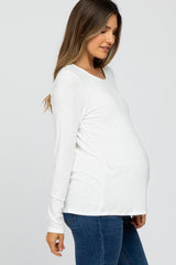 White Knit Ribbed Long Sleeve Maternity Top