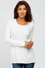 White Knit Ribbed Long Sleeve Maternity Top