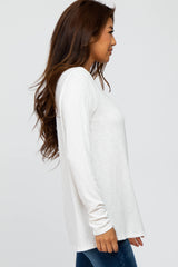 White Knit Ribbed Long Sleeve Top