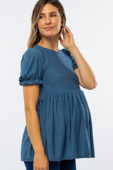 Blue Swiss Dot Puff Sleeve Maternity Top