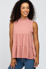 Mauve Ribbed Mock Neck Tiered Top