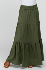 Olive Tiered Maxi Skirt