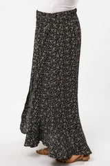Black Floral Button Accent Maternity Maxi Skirt