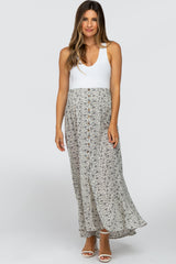 Cream Floral Button Accent Maternity Maxi Skirt