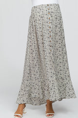Cream Floral Button Accent Maternity Maxi Skirt