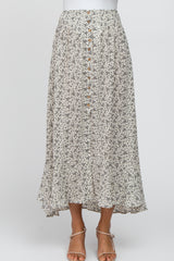 Cream Floral Button Accent Maxi Skirt