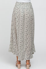 Cream Floral Button Accent Maxi Skirt