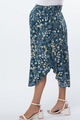 Teal Floral Smocked Maternity Midi Skirt