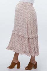 Light Pink Floral Ruffle Maternity Midi Skirt