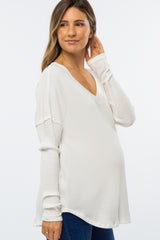 Ivory Waffle Knit Long Sleeve Maternity Top