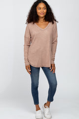 Taupe Waffle Knit Long Sleeve Top