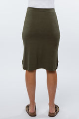 Olive Tie Front Accent Maternity Skirt