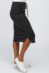 Charcoal Animal Print Tie Front Accent Skirt