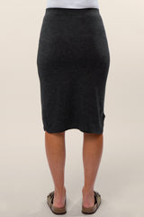 Charcoal Animal Print Tie Front Accent Maternity Skirt