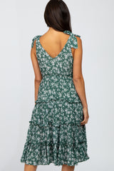 Green Floral Print Tiered Dress