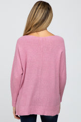 Pink V-Neck Side Slit Maternity Sweater