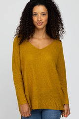 Mustard V-Neck Side Slit Sweater
