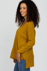 Mustard V-Neck Side Slit Sweater