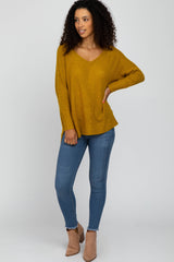 Mustard V-Neck Side Slit Sweater