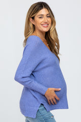 Lavender V-Neck Side Slit Maternity Sweater