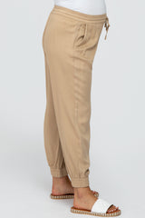 Taupe Woven Maternity Joggers