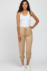 Taupe Woven Maternity Joggers