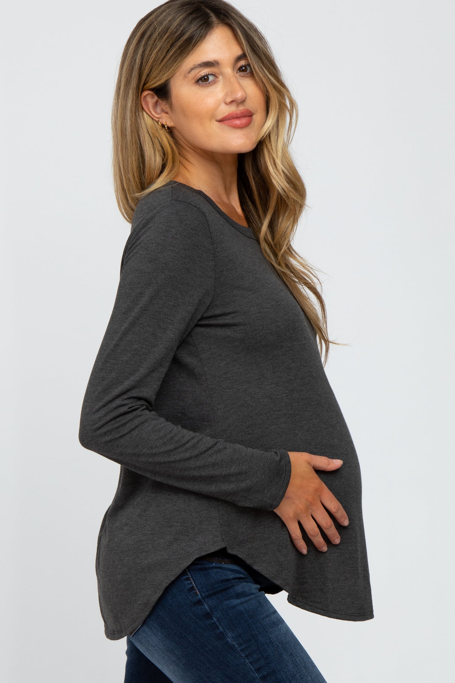 Charcoal Basic Maternity Long Sleeve Top