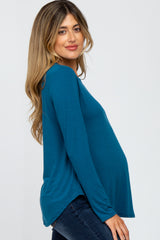 Deep Teal Basic Maternity Long Sleeve Top