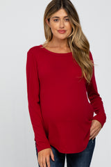 Red Basic Maternity Long Sleeve Top
