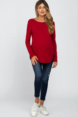Red Basic Maternity Long Sleeve Top
