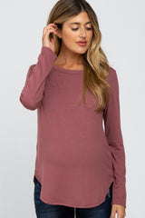 Dark Mauve Basic Maternity Long Sleeve Top