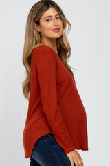 Rust Basic Waffle Knit Maternity Long Sleeve Top