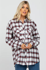 White Plaid Maternity Flannel Top