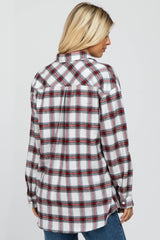 White Plaid Maternity Flannel Top