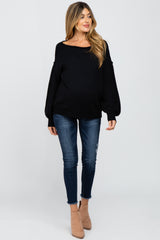 Black Boat Neck Bubble Sleeve Maternity Sweater
