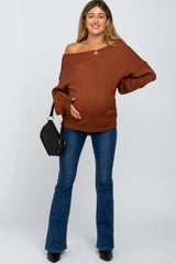 Camel Boat Neck Bubble Sleeve Maternity Sweater