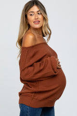 Camel Boat Neck Bubble Sleeve Maternity Sweater