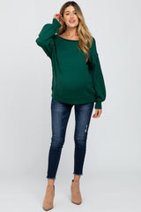 Emerald Green Boat Neck Bubble Sleeve Maternity Sweater