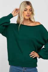 Emerald Green Boat Neck Bubble Sleeve Sweater
