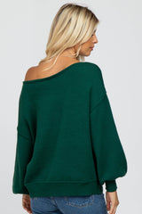 Emerald Green Boat Neck Bubble Sleeve Sweater